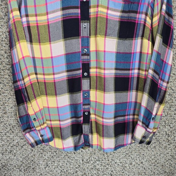 Talbots Top Womens Small Blue Pink Plaid Button Up Rayon Casual Ladies - Picture 5 of 7